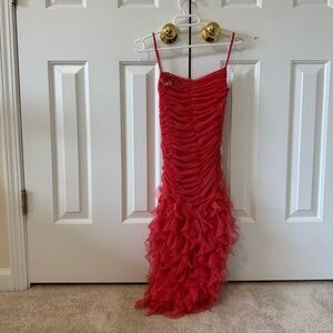 Pink/Red mini/midi asymmetrical dress with ruffles and sequins #fairy
